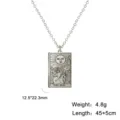 Collier carte de tarot en acier inoxydable avec gravure Le Soleil Arcane Majeur argent - Breloque Soleil Couleur Acier