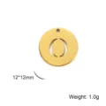 Premium gold stainless steel letter O pendant, 12mm round charm for DIY jewelry making - Letter O / Gold