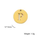 Gold stainless steel round pendant with hollow letter P, 12mm diameter - Letter P / Gold