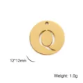 Gold-plated stainless steel round charm pendant with hollow letter Q for DIY jewelry making - Letter Q / Gold