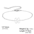 Adjustable stainless steel bracelet with African symbol pendant in silver finish - Four Interlocking Rings (Cross Chain) / Silver