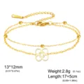 Double-layered stainless steel bracelet with African symbol pendant in gold finish - Four Interlocking Rings (Double Layer Chain) / Silver