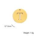 Golden stainless steel uppercase letter T pendant for DIY jewelry making 12x12mm - Letter T / Gold