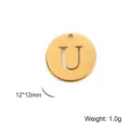 Golden stainless steel round letter U alphabet pendant charm for DIY jewelry making - Letter U / Gold