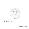 Silver stainless steel round pendant with engraved letter V for DIY jewelry making - Letter V / Steel