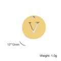 Gold stainless steel letter V cutout round pendant for DIY jewelry making, 12mm size - Letter V / Gold