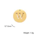 Stainless steel golden circular pendant with cutout uppercase letter W for DIY jewelry - Letter W / Gold