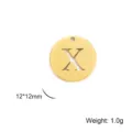 Gold stainless steel circular DIY pendant with cutout letter X, 12x12mm size, 1g. - Letter X / Gold