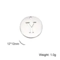 Circular stainless steel pendant engraved with uppercase letter Y for DIY necklaces - Letter Y / Steel