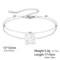 Silver stainless steel double-layer bracelet with African symbol pendant and beads - Four-Petal Butterfly Flower (Double Layer Chain) / Silver
