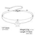 Adjustable double-layer stainless steel bracelet with heart symbol pendant and beads - Shield Double Circle (Double Layer) / Silver