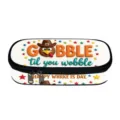 Close-up of large capacity Thanksgiving pencil case with festive turkey design and dual zippers - No 01 White Turkey Style