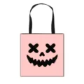 Sac fourre-tout rose d'Halloween avec motif de visage de citrouille noir - Style 06 Base Rose Visage de Citrouille