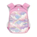 Detailansicht eines rosa Kinderrucksacks mit Regenbogen-Wolken-Druck und Reflektor - 14 Zoll Reflektierender Rucksack (04) / Rosa Aquarell Regenbogen Wolken (04)