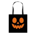 Sac fourre-tout noir avec un motif classique de citrouille d'Halloween orange pour achats - Style 01 Expression Visage de Citrouille