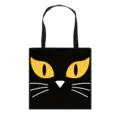 Sac cabas d'Halloween noir réutilisable avec un joli visage de chat aux yeux jaunes - Style 02 Expression Yeux de Chat Moustaches