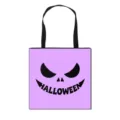 Sac fourre-tout d'Halloween violet avec motif de visage de citrouille et lanières noires - Style 04 Expression Lettres Citrouille Drôle