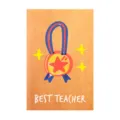 Biglietto di ringraziamento per insegnanti con medaglia a fumetti e testo Best Teacher - Miglior Insegnante Medaglia