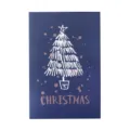 Elegante biglietto di auguri di Natale blu scuro con albero bianco disegnato a mano - Albero di Natale Blu