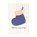 Minimalist Christmas greeting card featuring a blue stocking with gold stars design - Christmas Sock