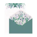 Elegante set di cancelleria floreale con busta verde scuro e fiori ad acquerello - Set Iris Viola / 2 Buste 4 Fogli / Viola