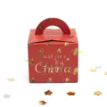 Confezione regalo di Natale rossa con motivo a vischio e manico - Foglia di Natale Rossa