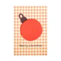 Minimalist Christmas card featuring an orange plaid pattern and red bauble cutout design - Christmas Ball