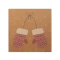 Biglietto di Natale quadrato in carta kraft con illustrazione di guanti rossi e neve - Guanti / Set con Busta