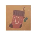 Biglietto di auguri natalizio quadrato in carta kraft con calza rossa e lettera D - Calza natalizia / Set con Busta