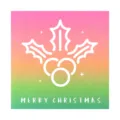 Mini biglietto di auguri di Natale quadrato con sfumatura colorata e design vischio - Stile Foglia di Natale