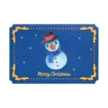 Vintage dark blue Christmas message card featuring a cute snowman with golden border - Snowman