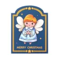Biglietto di Natale ad arco con angelo carino e scritta Merry Christmas. - Angioletto