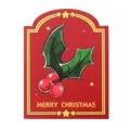 Elegante biglietto di auguri di Natale rosso ad arco con foglie di agrifoglio e bacche - Bacche di Natale