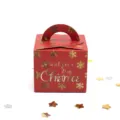 Scatola regalo di Natale rossa con fiocchi di neve dorati e maniglia per le feste - Fiocco di Neve Rosso