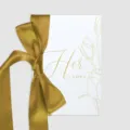 Elegante biglietto promesse nuziali con stampa floreale oro e nastro di raso verde oliva - Nastro Largo Solo (Senza Carta) / Giallo Oro