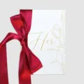 Elegante biglietto per promesse di matrimonio bianco con lamina d'oro e nastro di seta bordeaux - Nastro Largo Solo (Senza Carta) / Rosso