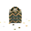 Scatola regalo di Natale con motivo a zigzag verde e oro, scritta Merry Christmas e maniglia - Onda d'Oro Verde