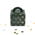 Confezione regalo di Natale verde scuro con motivo campane dorate e scritta MERRY CHRISTMAS - Campana verde