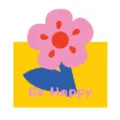 Biglietto d'auguri floreale colorato con illustrazione di fiori rosa e messaggio Be Happy - Sii Felice (Fiore Rosa) / Con Busta