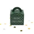 Confezione regalo di Natale verde scuro con motivi a stelle dorate e maniglia pratica - Stella Verde