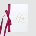 Biglietto promessa di matrimonio con nastro di raso magenta e scritta oro 'His Vows' - Nastro Sottile Solo (Senza Carta) / Rosso
