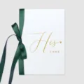 Elegante biglietto per promesse di matrimonio bianco per lui con nastro di raso verde - Nastro Sottile Solo (Senza Carta) / Verde Scuro