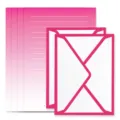 Set di carta da lettere sfumata rosa con buste bianche coordinate e bordi rosa eleganti. - Set di Cancelleria per Buste / 2 Buste + 4 Fogli / Rosso rosa