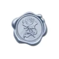 Elegante adesivo per sigillo in cera azzurro con motivo a rosa per buste da regalo - Fiore d'Argento