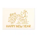 Biglietto di auguri 2026 Anno del Cavallo con elegante design a fumetti in oro su bianco - Stile Cavallo d'Oro Ricchezza / Bianco