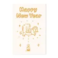 Biglietto di auguri minimalista per Capodanno con una simpatica illustrazione di cavallo - Stile Cavallo d'Artificio / Bianco