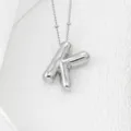 Collier pendentif lettre K argenté gonflé, plaqué cuivre blanc K bijoux style hip hop - Lettre K