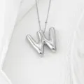 Collier pendentif lettre W argentée bouffante, surface lisse, bijoux de style hip-hop tendance. - Lettre W