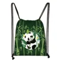Cute cartoon panda drawstring backpack for students made of durable green polyester fabric - Bamboo Panda (02)