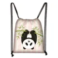 Cartoon panda drawstring backpack in pink polyester for travel and school kids - Pink Hanging Panda (03)